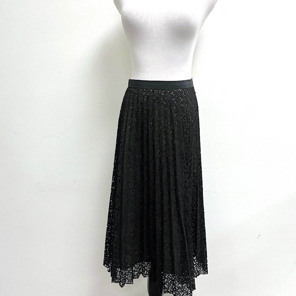Trina Turk vintage black lace knife pleated skirt lined midi 12 classic